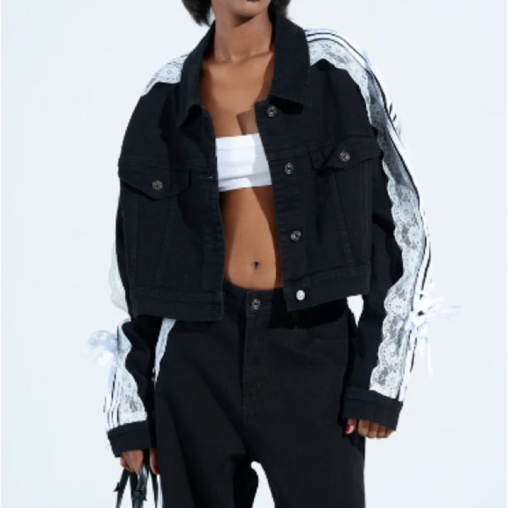 Black Denim Jacket with Lace Trim SET